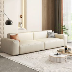 Sofa Công nghệ kiểu Italy vải đậu phụ khối Sofa phòng nhỏ phòng khách hiện đại đơn giản hàng thẳng phòng cho thuê Sofa gió màu kem