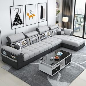 Sofa Công nghệ Sofa vải phòng khách hiện đại đơn giản hoàn thiện nội thất phòng nhỏ nhà Sofa vải có thể tháo rời và giặt được - Hình 2