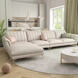 Sofa Công nghệ Sofa vải phòng khách hiện đại nhẹ nhàng sang trọng phong cách Pháp màu kem phòng nhỏ ba bốn người Ghế Sofa vải hàng thẳng - Hình 2