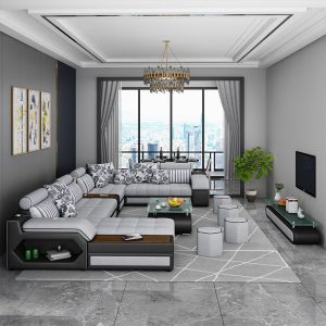 Sofa Công nghệ Sofa vải phòng khách kích thước gia đình mới hiện đại đơn giản Sofa vải không giặt Bàn cà phê - Hình 3