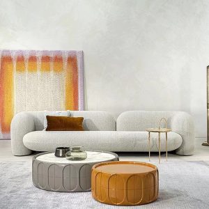 Sofa Cong nhẹ Sofa sang trọng cừu vải nhung Sofa thiết kế thời trang Sofa phòng khách màu kem phong cách giản dị Ghế Sofa