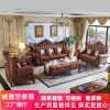 Sofa da châu Âu mới đôi phòng khách tất cả gỗ nguyên khối chạm khắc lớp đầu tiên bằng da bò Nội thất thiết kế kiểu Mỹ