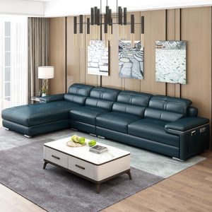 Sofa da đầu lớp da bò phòng khách toàn bộ nội thất đơn giản kích thước hiện đại gia đình góc màu xanh da trời nghệ thuật