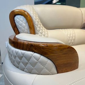 Sofa da gỗ vàng đen lớp đầu Sofa da bò phong cách Trung Quốc mới gia đình lớn và nhỏ Sofa da Sofa góc - Hình 2
