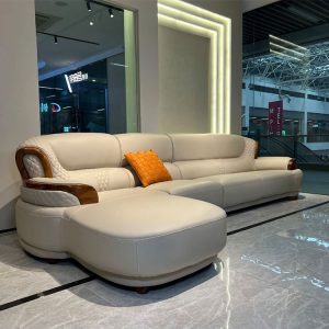 Sofa da gỗ vàng đen lớp đầu Sofa da bò phong cách Trung Quốc mới gia đình lớn và nhỏ Sofa da Sofa góc