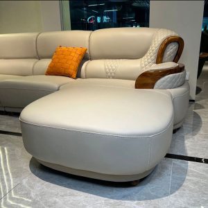 Sofa da gỗ vàng đen lớp đầu Sofa da bò phong cách Trung Quốc mới gia đình lớn và nhỏ Sofa da Sofa góc - Hình 4