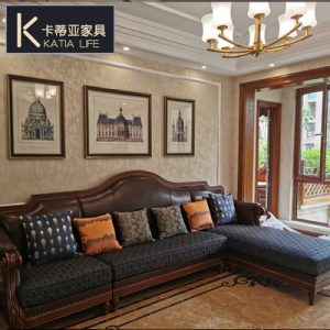 Sofa da kiểu Mỹ phòng nhỏ kiểu Âu phòng khách góc chữ L phòng khách kiểu mới Sofa gỗ nguyên khối kiểu Trung Quốc nội thất