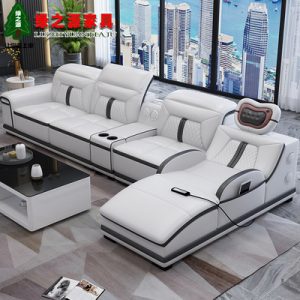 Sofa da massage da bò lớp đầu phòng khách chung cư kích thước đơn giản hiện đại 1 + 2 + Sofa da biệt thự đắt tiền