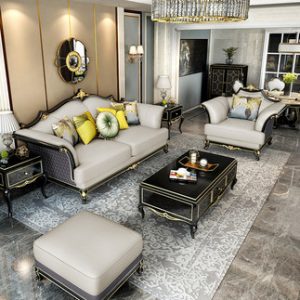 Sofa da mỹ nhẹ sang trọng gỗ đặc phòng khách sang trọng đơn giản nội thất biệt thự Châu Âu hoàn chỉnh Sofa Pháp 123 - Hình 2