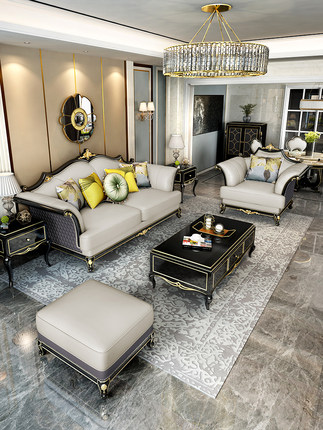 Sofa da mỹ nhẹ sang trọng gỗ đặc phòng khách sang trọng đơn giản nội thất biệt thự Châu Âu hoàn chỉnh Sofa Pháp 123 - Hình 2 Sofa da mỹ nhẹ sang trọng gỗ đặc phòng khách sang trọng đơn giản nội thất biệt thự Châu Âu hoàn chỉnh Sofa Pháp 123 - Hình 2