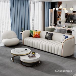 Sofa da nghệ thuật sang trọng nhẹ phòng khách Bắc Âu hiện đại đơn giản phòng nhỏ cong ba người da nghệ thuật Sofa lưới màu đỏ - Hình 2