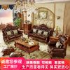 Sofa da phong cách Châu Âu đầu lớp da bò phòng khách gỗ đặc chạm khắc gỗ sồi mỹ sang trọng nội thất cao cấp 123