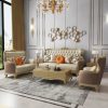 Sofa da phong cách châu âu phòng khách biệt thự sang trọng nhẹ nhàng kích thước gia đình chung cư Gỗ mỹ nghệ gỗ nguyên khối đơn giản bộ Bàn Ghế vàng châu âu