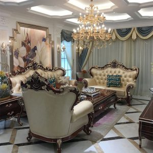 Sofa da phong cách châu âu phòng khách biệt thự tân cổ điển cao cấp 123 chung cư lớn nội thất gỗ nguyên tấm - Hình 2