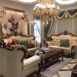 Sofa da phong cách châu âu phòng khách biệt thự tân cổ điển cao cấp 123 chung cư lớn nội thất gỗ nguyên tấm - Hình 3