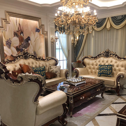 Sofa da phong cách châu âu phòng khách biệt thự tân cổ điển cao cấp 123 chung cư lớn nội thất gỗ nguyên tấm - Hình 3 Sofa da phong cách châu âu phòng khách biệt thự tân cổ điển cao cấp 123 chung cư lớn nội thất gỗ nguyên tấm - Hình 3