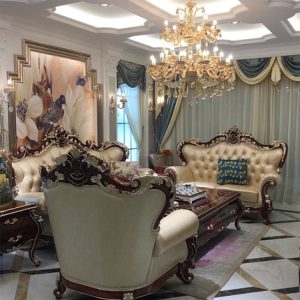 Sofa da phong cách châu âu phòng khách biệt thự tân cổ điển cao cấp 123 chung cư lớn nội thất gỗ nguyên tấm - Hình 4