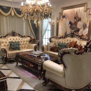 Sofa da phong cách châu âu phòng khách biệt thự tân cổ điển cao cấp 123 chung cư lớn nội thất gỗ nguyên tấm - Hình 5