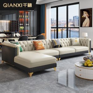 Sofa da phòng khách nhẹ phong cách sang trọng hiện đại đơn giản cao cấp kéo khóa đầu lớp da bò phòng nhỏ góc