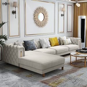 Sofa đẹp Bắc Âu sang trọng công nghệ giặt không cần vải hiện đại kiểu Mỹ lưới đỏ phong cách hàng thẳng đôi ba người vải nhung bộ Ghế Sofa phòng khách - Hình 2