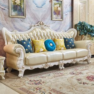 Sofa gia đình lớn và nhỏ phong cách Châu Âu Sofa nhiều loại, chạm khắc hai mặt bằng gỗ nguyên khối, Sofa da văng đơn đôi ba bốn Ghế - Hình 2