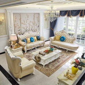 Sofa gia đình lớn và nhỏ phong cách Châu Âu Sofa nhiều loại, chạm khắc hai mặt bằng gỗ nguyên khối, Sofa da văng đơn đôi ba bốn Ghế