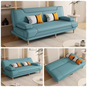 Sofa giường phòng khách đa năng kép gấp hiện đại phòng nhỏ kinh tế cao su lười đôi Sofa vải - Hình 4