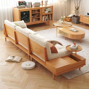 Sofa Gỗ Nhật Bản Phong Cách Bắc Âu phòng nhỏ Nội Thất Phòng Khách Gỗ Ghế Sofa 3 Người Đơn Giản Hiện Đại Cao Su - Hình 3