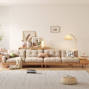 Sofa Gỗ Nhật Bản Phong Cách Bắc Âu phòng nhỏ Nội Thất Phòng Khách Gỗ Ghế Sofa 3 Người Đơn Giản Hiện Đại Cao Su - Hình 4