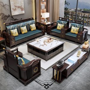 Sofa gỗ rắn kiểu Trung Quốc mới gia đình lớn và nhỏ phòng khách toàn bộ căn nhà nội thất mùa đông và mùa hè hộp lưu trữ cao kép sử dụng Sofa