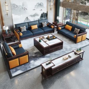 Sofa gỗ rắn kiểu Trung Quốc mới hiện đại đơn giản kích thước lớn sang trọng mẫu nhà biệt thự cao cấp nội thất phòng khách