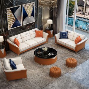 Sofa Hiện đại đẹp sang trọng Sofa da phòng khách phòng nhỏ net màu đỏ thiết kế Sofa biệt thự Mỹ khách Sofa da đơn giản - Hình 2