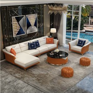 Sofa Hiện đại đẹp sang trọng Sofa da phòng khách phòng nhỏ net màu đỏ thiết kế Sofa biệt thự Mỹ khách Sofa da đơn giản - Hình 3