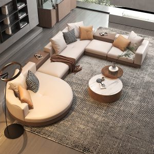 Sofa kiểu Italy Connery Nhà thiết kế Connery hình lưới màu đỏ đẹp hiện đại sang trọng vòng cung tròn vải da Sofa - Hình 2