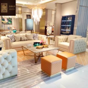 Sofa Kiểu kiểu Italy Sofa da nhẹ sang trọng phòng khách biệt thự kiểu Hồng Kông đơn giản hậu hiện đại Phòng khách công nghệ người nổi tiếng Internet Ghế Sofa khóa ngực