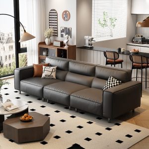 Sofa Lưng cao phong cách kiểu Italy đơn giản đậu phụ khối lớp trên cùng Sofa da Wabi sabi phong cách phòng khách nhà thiết kế công nghệ Sofa vải - Hình 2