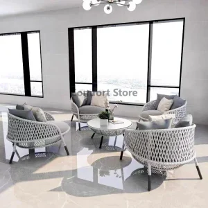Sofa Mây Đơn Ghế Sân Vườn Ban Công Ngoài Trời Thiết Kế Bàn Phong cách Châu Âu Salon De Jardin Sân Ngoài Trời Bộ WK50GC