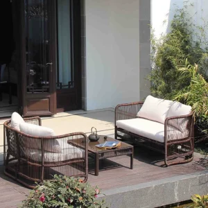 Sofa Mây Ngoài Trời Sân Mô Hình Phòng Sáng Tạo Mới Phong Cách Trung Quốc Giả Mây Sofa Bàn Cà Phê Kết Hợp Ban Công Nội Thất Ghế Mây - Hình 2