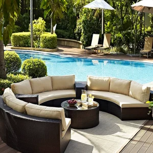 Sofa Mây Tròn Ngoài Trời: Sân Vườn, Ghế Mây Hình Bán Nguyệt, Sofa Khách Sạn Ngoài Trời, Sofa Cong Phòng Khách - Hình 3