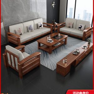 Sofa Mới gỗ óc chó Sofa gỗ rắn phong cách Trung Quốc nhà nhỏ phòng nhỏ Sofa vải đơn giản phòng khách hiện đại Ghế trường kỷ