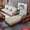 Sofa Mới phong cách Trung Quốc gỗ óc chó rắn Sofa phòng khách Sofa vải mới hiện đại đơn giản phòng nhỏ đồ nội thất giường Sofa