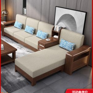 Sofa Mới phong cách Trung Quốc gỗ óc chó rắn Sofa phòng khách Sofa vải mới hiện đại đơn giản phòng nhỏ đồ nội thất giường Sofa