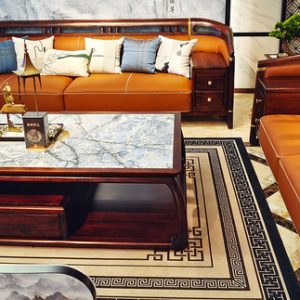 Sofa Mới phong cách Trung Quốc nhẹ nhàng Sofa sang trọng Wujinmu gia đình lớn biệt thự tòa nhà song lập lớn sàn phẳng phòng khách Sofa da - Hình 2