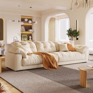 Sofa Mùa hè nóng nực màu kem gió có thể tháo rời và có thể giặt được Sofa vải hiện đại đơn giản đẹp phòng khách sang trọng lớn và nhỏ phẳng phẳng hàng Ghế Sofa đám mây - Hình 2