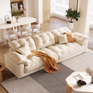 Sofa Mùa hè nóng nực màu kem gió có thể tháo rời và có thể giặt được Sofa vải hiện đại đơn giản đẹp phòng khách sang trọng lớn và nhỏ phẳng phẳng hàng Ghế Sofa đám mây - Hình 3