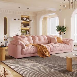 Sofa Mùa hè nóng nực màu kem gió có thể tháo rời và có thể giặt được Sofa vải hiện đại đơn giản đẹp phòng khách sang trọng lớn và nhỏ phẳng phẳng hàng Ghế Sofa đám mây - Hình 4