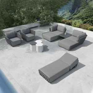 Sofa ngoài trời bàn trà kết hợp nhà khách sofa ngoài trời ghế mây Phong cách Châu Âu giải trí gió gỗ tếch chống thấm nước - Hình 2