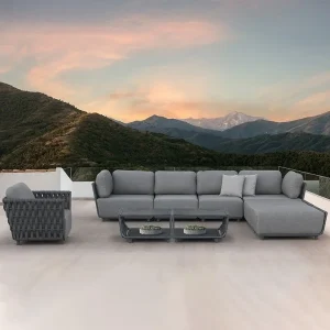Sofa ngoài trời bàn trà kết hợp nhà khách sofa ngoài trời ghế mây Phong cách Châu Âu giải trí gió gỗ tếch chống thấm nước