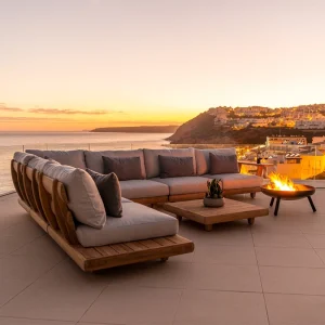Sofa ngoài trời biệt thự loại đơn vị gỗ nguyên khối ngoài trời trong nhà kết hợp chống mưa nắng phong cách Trung Quốc - Hình 2