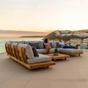 Sofa ngoài trời biệt thự loại đơn vị gỗ nguyên khối ngoài trời trong nhà kết hợp chống mưa nắng phong cách Trung Quốc